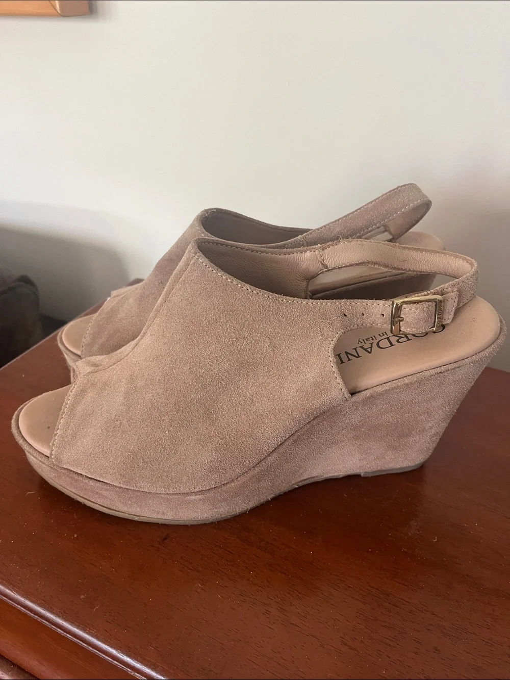 Cordani Taupe Suede Peep-Toe Wedge Sandals size 41